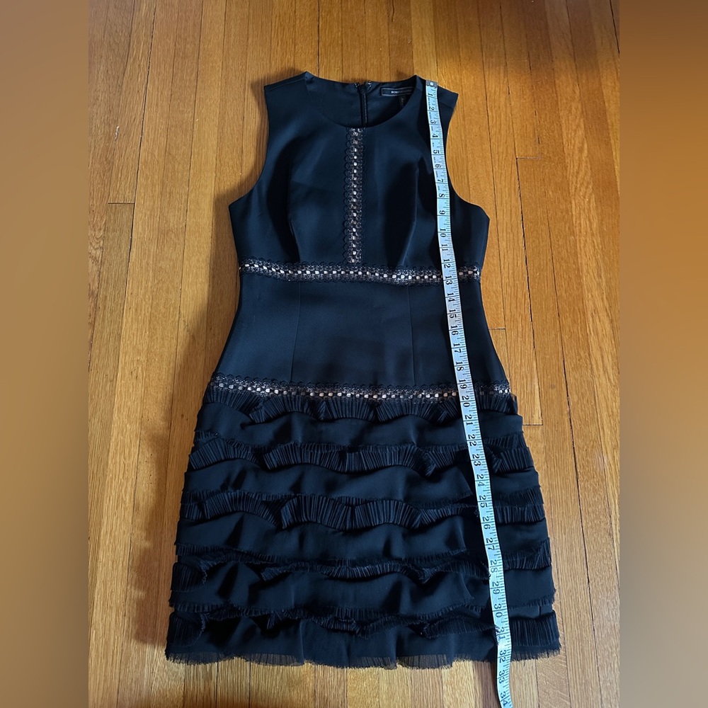 BCGBMaxAzria Maile Black & Beige Frilled Cocktail Dress, Size 2, NWOT - Picture 5 of 11